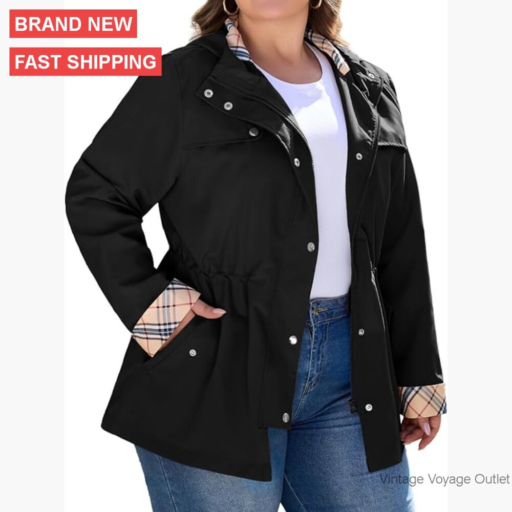 Plus Size Waterproof Raincoat with Hood Trench Coat Women's Outdoor